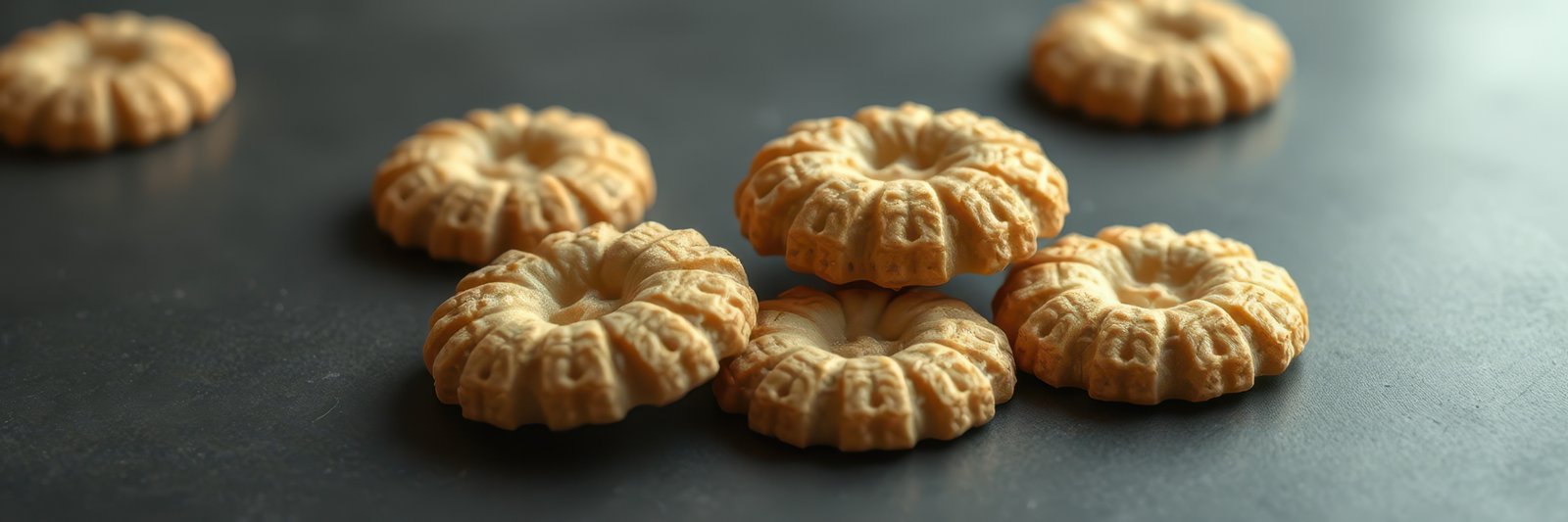 Deliciously crafted cookies arranged on a dark surface showcasing intricate designs and textures